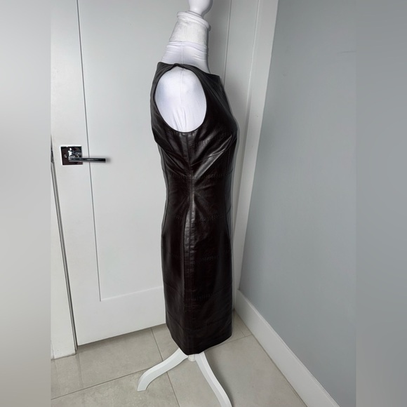 David Meister Brown Leather Sheath Dress/Size 4 - Picture 5 of 9